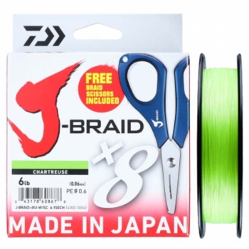 Плетенка DAIWA J-Braid Grand X8E-W/SC + ножницы 300 м цв. Chartreuse 0,1 мм в интернет магазине Rybaki.ru
