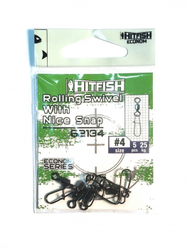 Вертлюг с застежкой HITFISH Econom Series Rolling Swivel with NiceSnap № 12 (6 шт.)