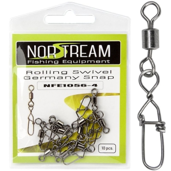 Вертлюг с карабином NORSTREAM Rolling swivel Germany snap (10 шт.) № 4
