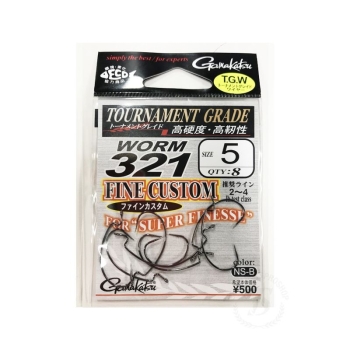 Крючок офсетный GAMAKATSU Worm-321 Fine Custom NS Black № 5 (8 шт.) в интернет магазине Rybaki.ru