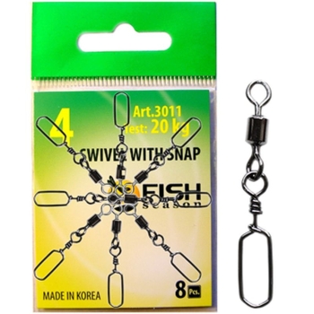 Вертлюг с застежкой FISH SEASON Swivel with snap Square № 8 (10 шт.)