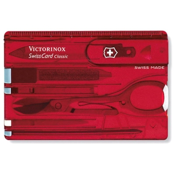 Швейцарская карточка VICTORINOX SwissCard Classic 10 функций цв. красный полупрозрачный в интернет магазине Rybaki.ru
