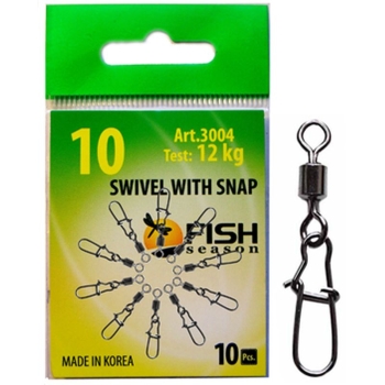 Вертлюг с застежкой FISH SEASON Swivel with snap Nice № 10 (10 шт.)