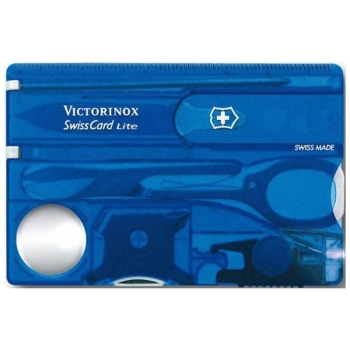 Швейцарская карточка VICTORINOX SwissCard Lite 13 функций цв. синий полупрозрачный (в подарочной уп.) в интернет магазине Rybaki.ru