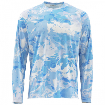Термокофта SIMMS Solarflex LS Crewneck - Print цвет Cloud Camo Blue