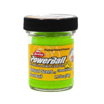 Паста форелевая BERKLEY PowerBait Natural Scent Glitter Сыр цв. Шартрез блестящий в интернет магазине Rybaki.ru